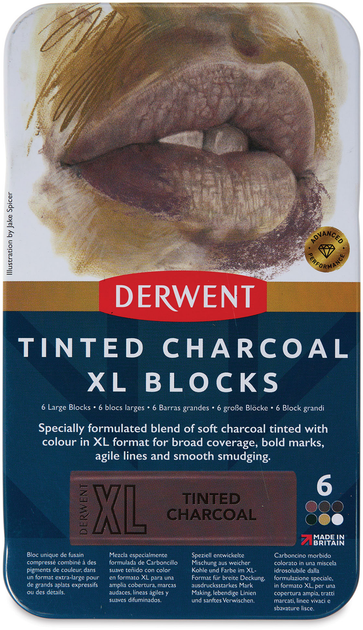 Zestaw kolorowych bloków węglowych Derwent Tinted Charcoal XL Blocks 6 szt (5028252635561) - obraz 1