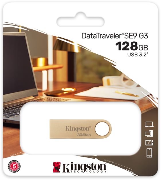 Флеш пам'ять USB Kingston DataTraveller SE9 G3 128GB USB 3.2 Gen 1 Gold (DTSE9G3/128GB) - зображення 12