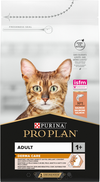 Сухий корм для дорослих котів Purina Pro Plan Adult 1+ Derma Care для підтримки здоров'я шкіри та краси шерсті з лососем 1.5 кг (DLKPUIKAS0020) - зображення 1