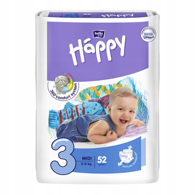 Pieluszki jednorazowe Bella Happy Baby rozmiar 3 MIDI 5-9 kg 52 szt (5900516602857) - obraz 1