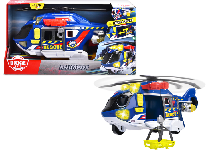 Funkcjonalny helikopter Dickie Toys Rescue Service z wyciągarką z efektami dźwiękowymi i świetlnymi 36 cm (203307002) - obraz 2