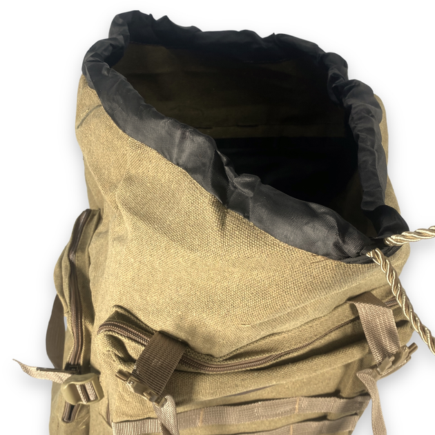 Рюкзак тактичний 50 л, одне відділення на стяжці, додаткові кишені, розмір: 70*35*20 см, койот - изображение 2