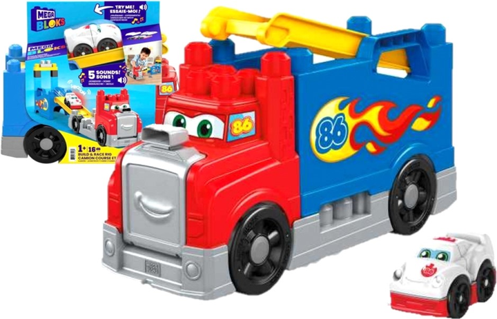 Ciężarówka Mattel Mega Bloks Build & Race Rig z dźwiękiem i samochodem wyścigowym (0887961659481) - obraz 1