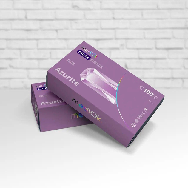 Рукавички MediОk Azurite нітрилові розмір S 100 шт фіолетові - изображение 1