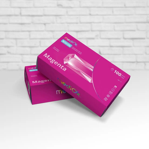 Рукавички MediОk Magenta нітрилові розмір S 100 шт темно-рожеві - зображення 1