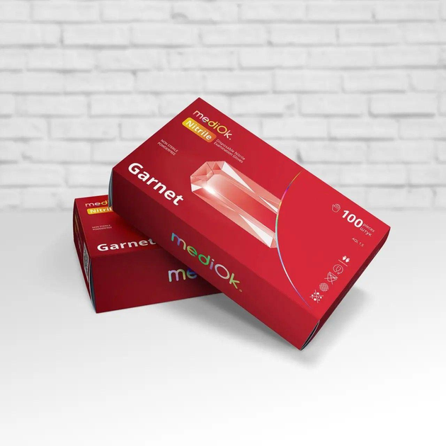 Рукавички MediОk Garnet нітрилові розмір M 100 шт червоні - зображення 1
