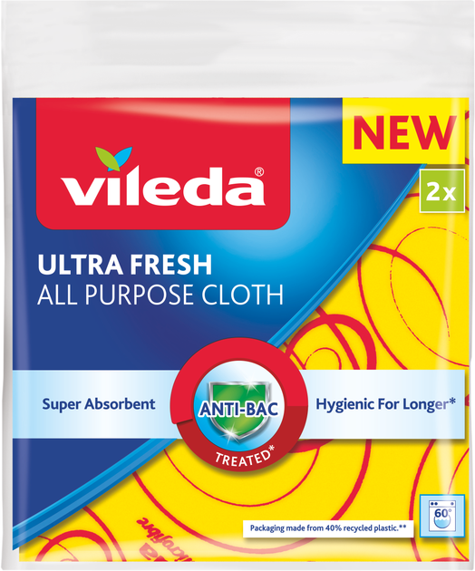 Упаковка салфеток универсальных Vileda Ultra Fresh Антибактериальные 2 ...