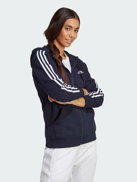 Bluza damska rozpinana z kapturem Adidas W 3S FT FZ R HD IC9918 L Granatowa (4066752409108) - obraz 1