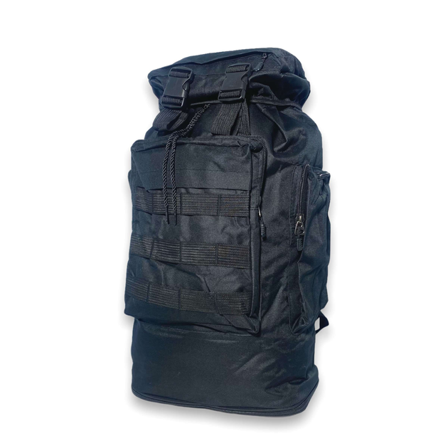 Рюкзак туристичний тактичний 060 розширення до 10 см, 1відділ, додаткові кишені розмір 65(75)*35*20см чорний - изображение 1