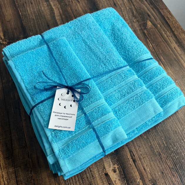 Набор махровых полотенец Delight 3 шт Голубых (Towel_blue_50x90+70x140+50x30) - Фото 4 Набор махровых полотенец Delight 3 шт Голубых (Towel_blue_50x90+70x140+50x30) - изображение 4