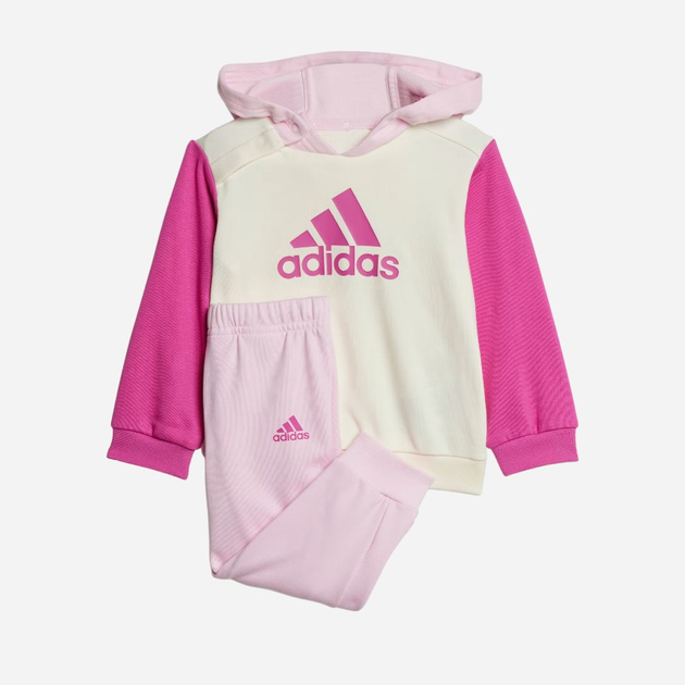 Дитячий спортивний костюм (худі + штани) для дівчинки Adidas I CB FT JOG IQ4084 74 см Бежевий/Рожевий (4067887146968) - зображення 1