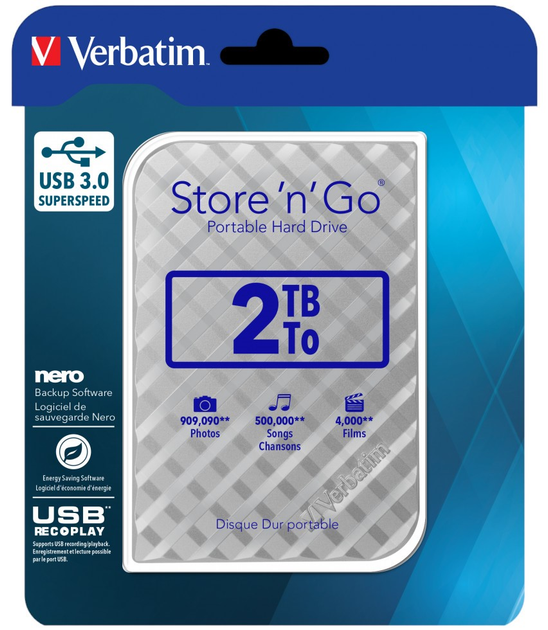 Dysk twardy Verbatim Store n Go 2TB 2.5" USB 3.0 Srebrny (0023942531982) - obraz 3