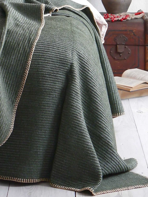 Покрывало хлопковое LA MODNO GRAIN GREEN 200х220 см Зелёный - Фото 2 Покрывало хлопковое LA MODNO GRAIN GREEN 200х220 см Зелёный - изображение 2
