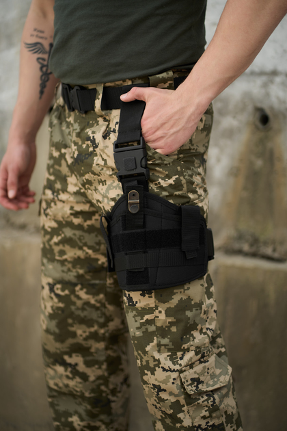 Кобура на ногу військова на ремінцях з регуляцією із фіксатором для пістолета Чорний (Intr-1372514016-5) - зображення 1