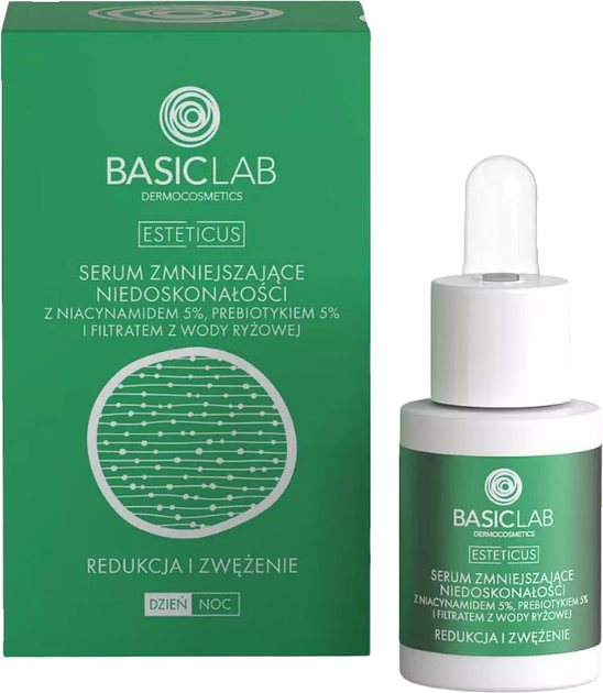 Serum do twarzy BasicLab Esteticus Redukcja i zwężenie z niacynamidem 5% zmniejszające niedoskonałości 15 ml (5907637951536) - obraz 2