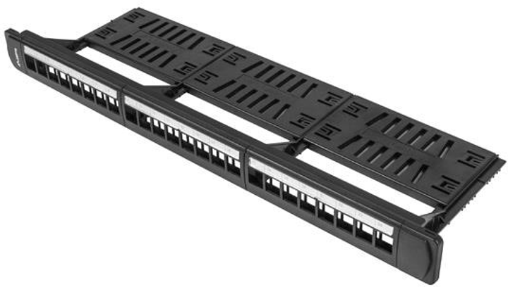 Patch panel pusty Lanberg 24 port 1U 19" z organizerem do modułów keystone Black (PPKS-1124-B) - obraz 1