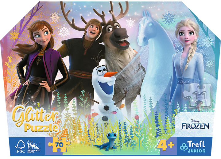 Puzzle brokatowe Trefl Magiczna Przyjaźń Frozen 70 elementów (5900511530186) - obraz 1