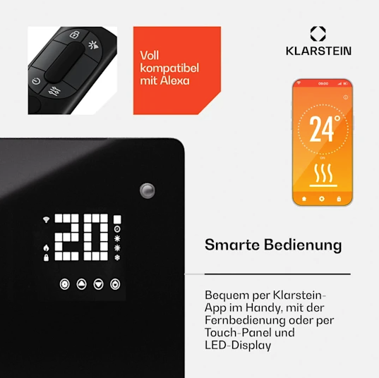Изогнутый конвекционный обогреватель Klarstein Bornholm Smart 1500, 1500 Вт, 50 °C, 30 м² - изображение 8