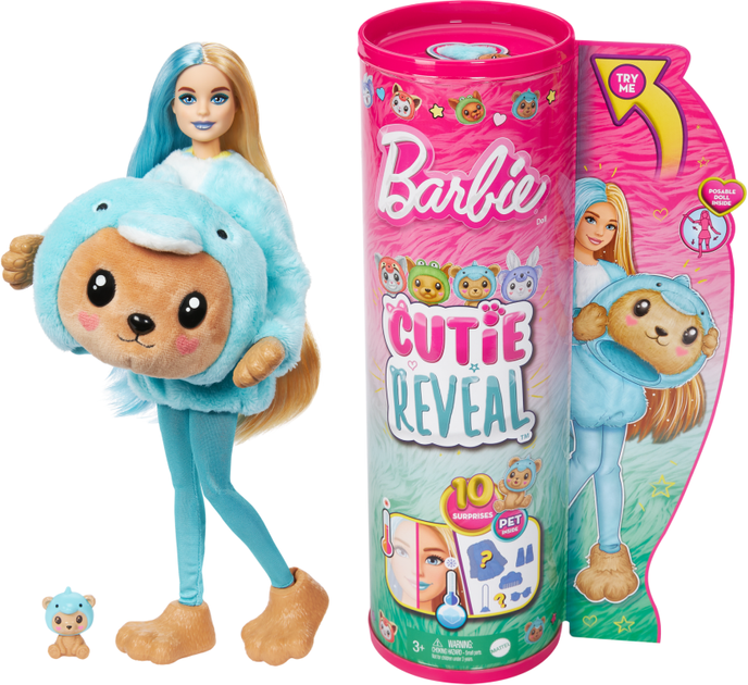 Lalka Barbie Cutie Reveal Costume-themed Series Doll Teddy Bear As Dolphin (HRK25) - obraz 1