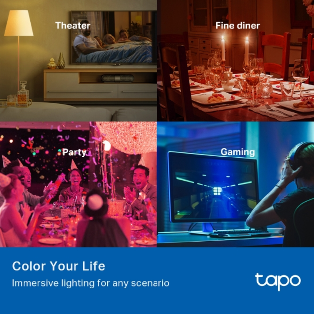 Умная разноцветная LED Wi-Fi лампа с регулировкой TP-Link Tapo L530E(4-Pack) 8.7 Вт / E27 / 806 Лм - Фото 3 Умная разноцветная LED Wi-Fi лампа с регулировкой TP-Link Tapo L530E(4-Pack) 8.7 Вт / E27 / 806 Лм - изображение 3