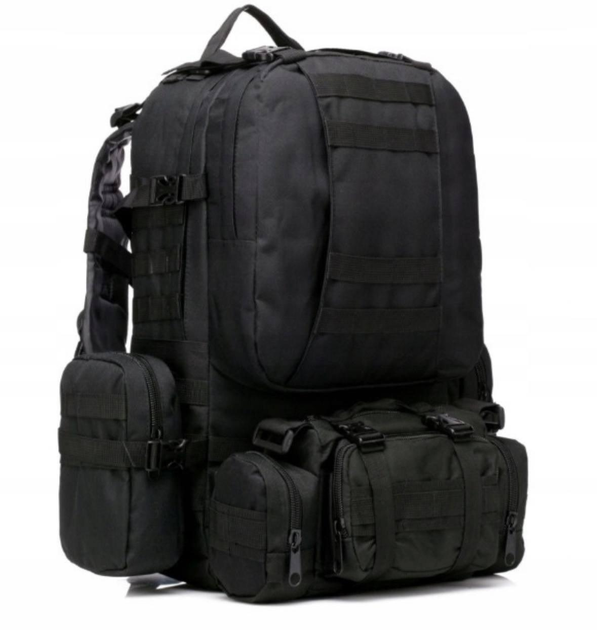 Рюкзак тактический на 50л с подсумками цвет черный - изображение 1