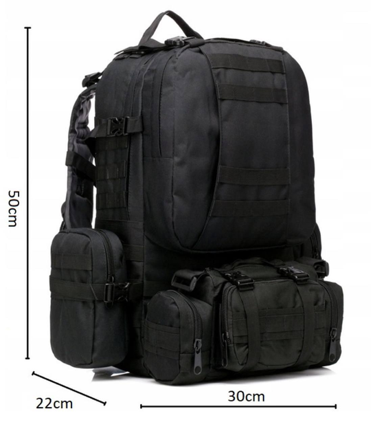 Рюкзак тактический на 50л с подсумками цвет черний - зображення 2