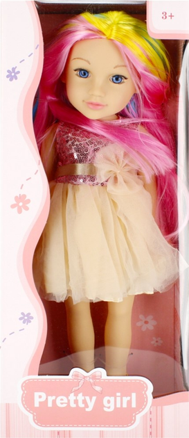 Lalka Pretty Girl z żółto-różowymi włosami 45 cm (5904335847499) - obraz 1
