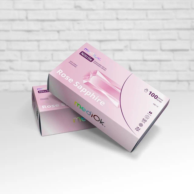 Рукавички MediОk Rose Sapphire нітрилові розмір XS 100 шт рожеві - зображення 1