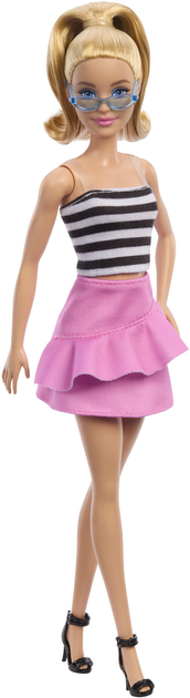 Lalka Barbie Fashionistas Doll #213, Blonde With Striped Top, Pink Skirt & Sunglasses, 65th Anniversary (HRH11) - obraz 1