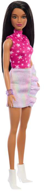 Lalka Barbie Fashionistas Doll #215 With Black Straight Hair & Iridescent Skirt, 65th Anniversar (HRH13) - obraz 2