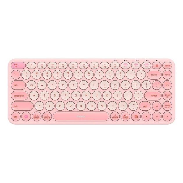 Бездротова Ігрова Безшумна Клавіатура Baseus K01A Wireless Tri-Mode Keyboard |EN розкладка, 2.4G/BT1+BT2, 2xAAA бат.| Рожевий - зображення 1