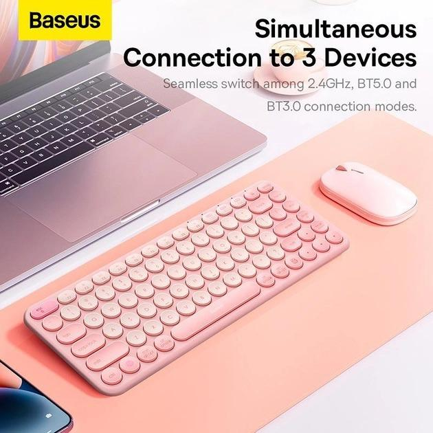 Бездротова Ігрова Безшумна Клавіатура Baseus K01A Wireless Tri-Mode Keyboard |EN розкладка, 2.4G/BT1+BT2, 2xAAA бат.| Рожевий - зображення 2