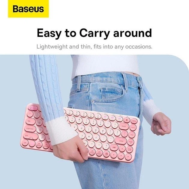 Беспроводная Игровая Бесшумная Клавиатура Baseus K01A Wireless Tri-Mode Keyboard |EN раскладка, 2.4G/BT1+BT2, 2xAAA бат.| Розовый - изображение 7