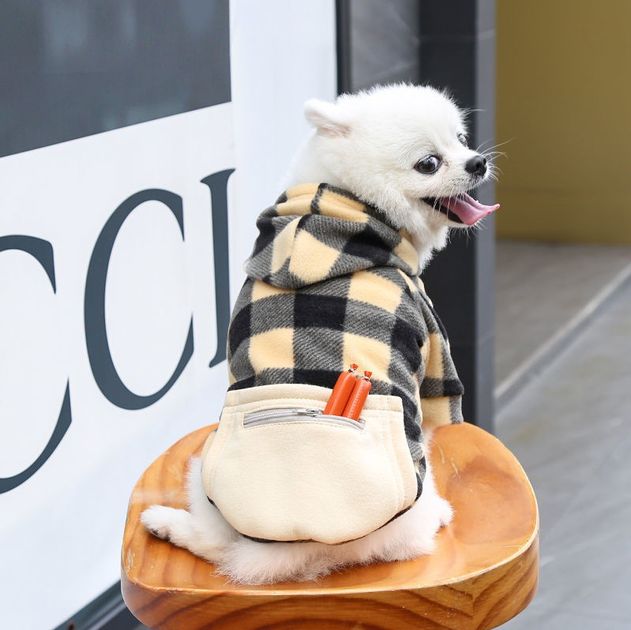 Худі для котів з кишенею Pet Style "Сосиска" Чорно-бежева клітина XL - зображення 2