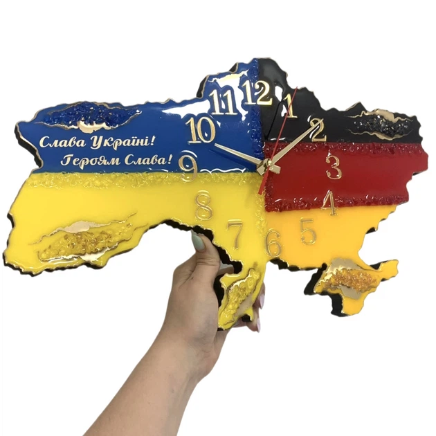 Годинник настінний з епоксидної смоли "Карта України" 40х27 см (009-40) - Фото 2 Годинник настінний з епоксидної смоли "Карта України" 40х27 см (009-40) - зображення 2