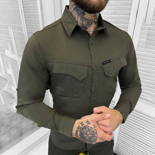 Мужская крепкая Рубашка Combat RipStop на пуговицах с карманами олива размер 3XL - изображение 1