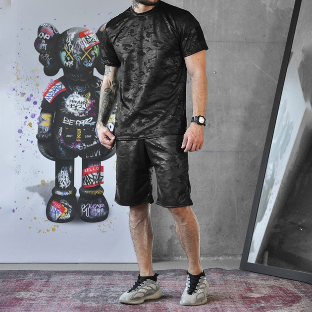 Мужской летний комплект Coolmax футболка + шорты черный мультикам размер XL - изображение 1
