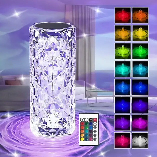Cветильник ночник на аккумуляторе и USB "Rose Diamond" + пульт, 21см, RGB (Настольная лампа ночник) - Фото 8 Cветильник ночник на аккумуляторе и USB "Rose Diamond" + пульт, 21см, RGB (Настольная лампа ночник) - изображение 8