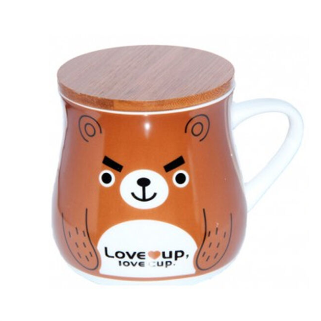 Кружка з бамбуковою кришкою "Love Cup", 450мл (Велика керамічна чашка для чаю) Коричневий - зображення 2