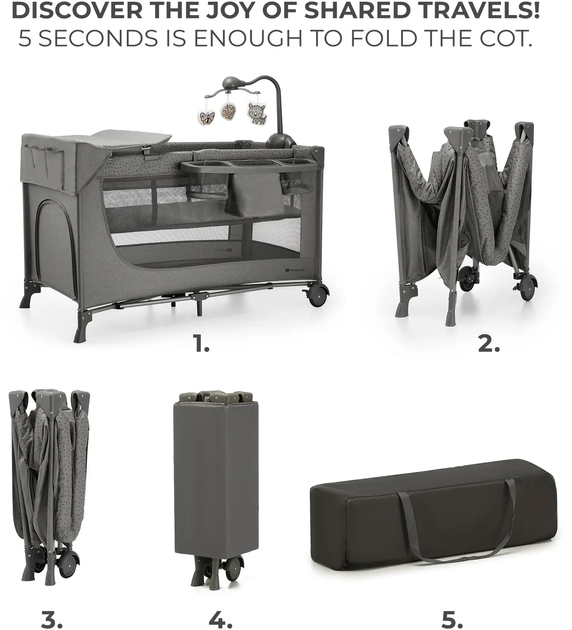 Ліжко-манеж із пеленатором Kinderkraft Joy 2 Dark Grey (KLJOY02DGR000AC)(5902533925155) - зображення 3
