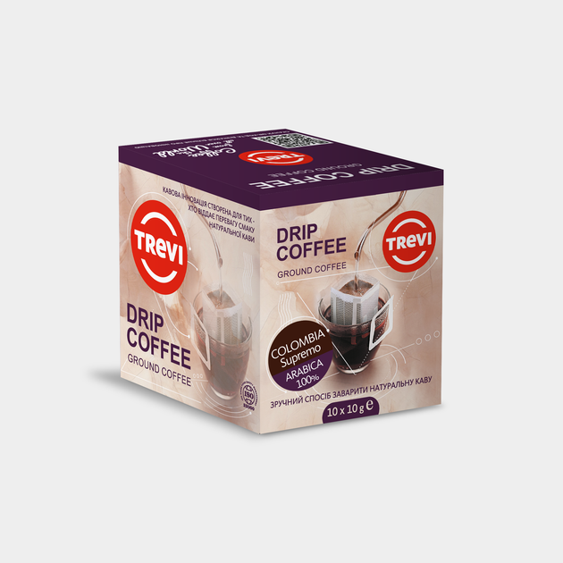 Бокс дріп-кави Trevi Арабіка Колумбія Супремо 10 г x 10 шт - Фото 1 Бокс дріп-кави Trevi Арабіка Колумбія Супремо 10 г x 10 шт - зображення 1