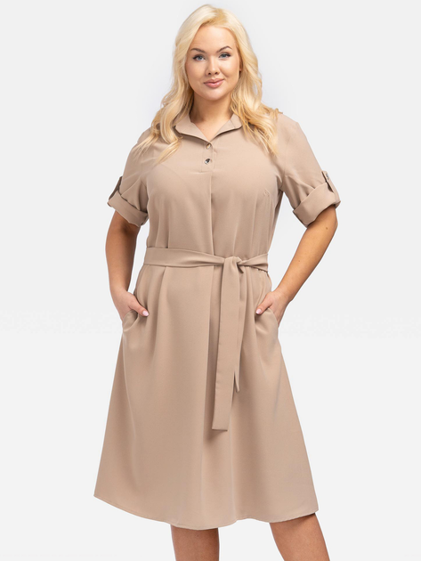 Сукня-сорочка міді літня жіноча Karko SB638 54/56 Темно-бежева (5903676126249) - зображення 1