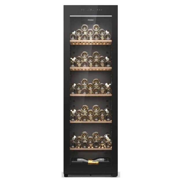 Винный шкаф Haier, 190x59.5х63.9, холод.отд.-450л, зон - 1, бут-247, ST, дисплей, черный - изображение 1