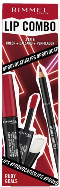 Набір декоративної косметики Rimmel London Lip Combo Provocalips Ruby Goals Блиск для губ 2.3 мл + Бальзам 1.6 г + Олівець для губ 1.2 г (3616305583567) - зображення 1