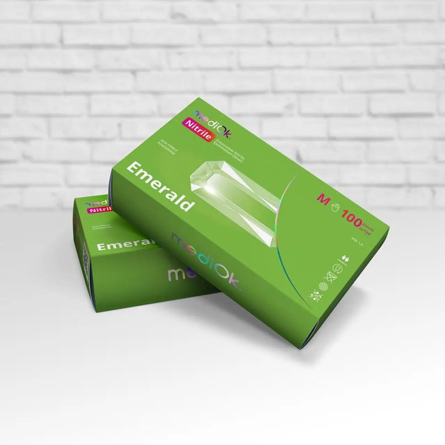 Перчатки нитриловые mediOk EMERALD,100 шт, зеленые, М - изображение 1
