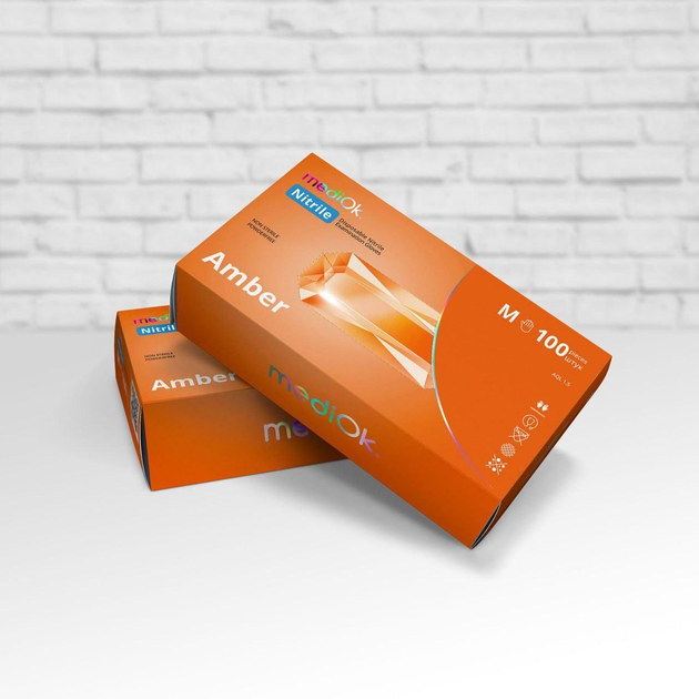 Перчатки нитриловые mediOk AMBER, (100 шт./50 пар) оранжевые, XS - изображение 1