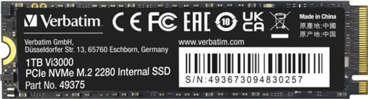 Dysk SSD Verbatim Vi3000 1TB M.2 2280 NVMe PCIe 3.0 x4 3D NAND TLC (0023942493754) - obraz 1