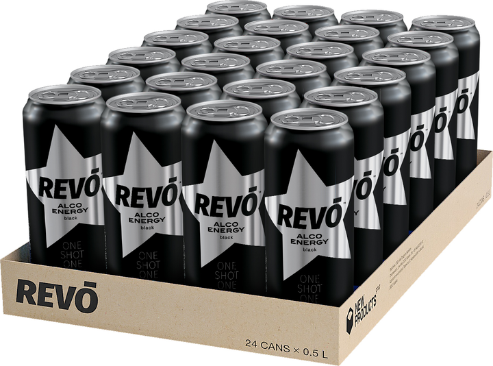 Упаковка слабоалкогольного напою Revo Black 8.5% 0.5 л x 24 шт (4820252123069) - зображення 1