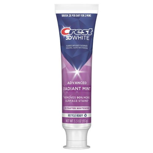 Відбілююча зубна паста Crest 3D White Radiant Mint для зубного каменю та безпечного відбілювання |комплект 3 шт.| 280 г Made in USA - зображення 4