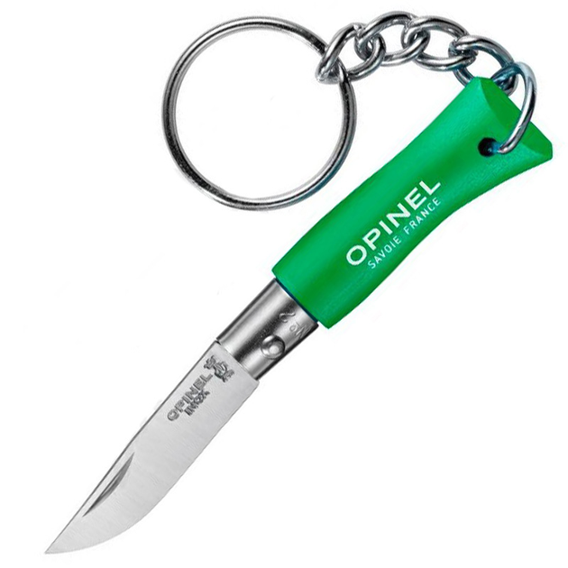 2 в 1 - нож складной + брелок Opinel Keychain №2 Inox (длина: 80мм, лезвие: 35мм), зеленый - изображение 1